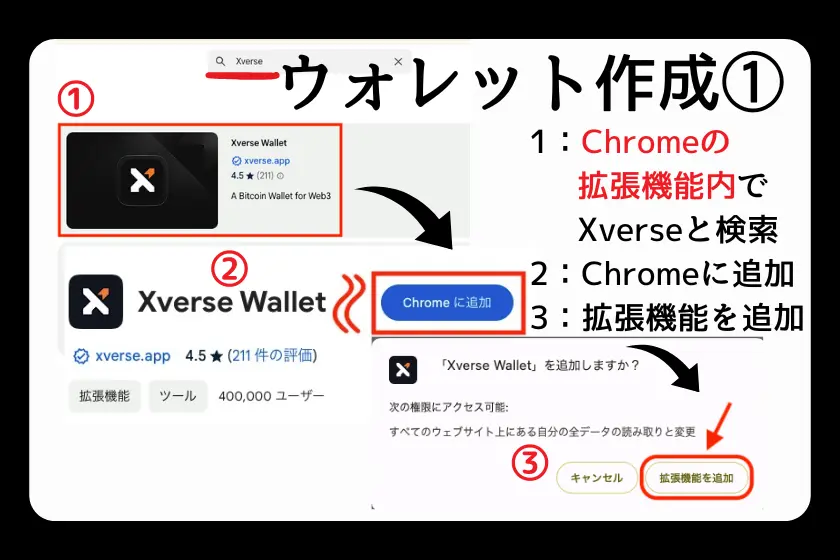 おすすめビットコインウォレットの作成方法1：Xverseウォレットを拡張機能から追加する